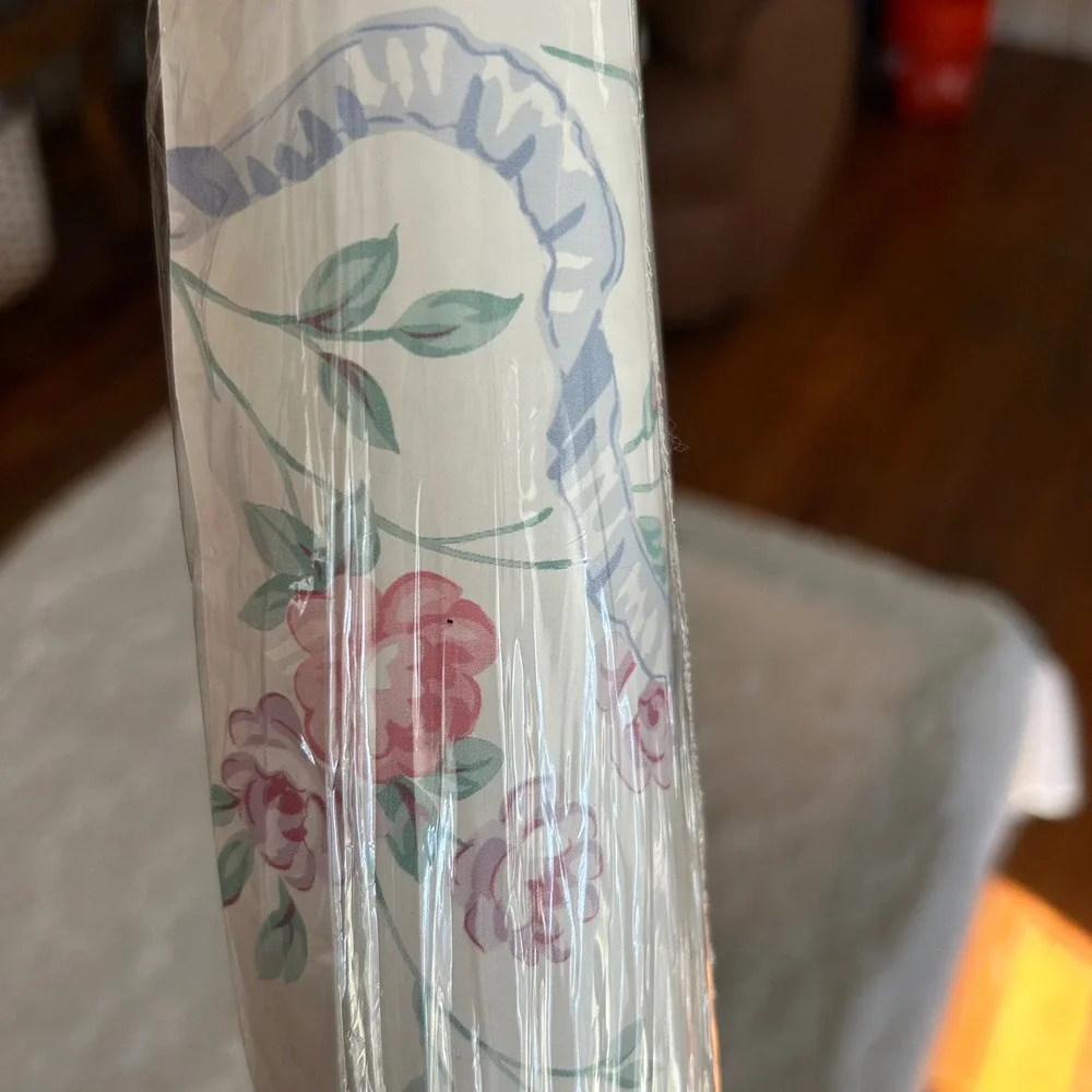 Waverly Wallpaper Roll 27in x 9yd Floral Blue Pink Ribbon 555961 New Vintage 90s